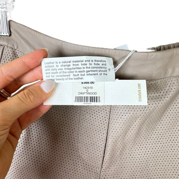 Trina Turk NWT Kristoph Taupe Brown Genuine Lamb Leather Pull On Dressy Shorts - Picture 11 of 13